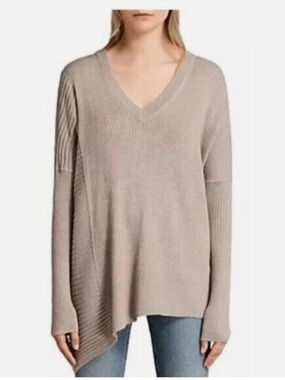 AllSaints Keld Olivio Soft Blush V-Neck Ribbed Sweater